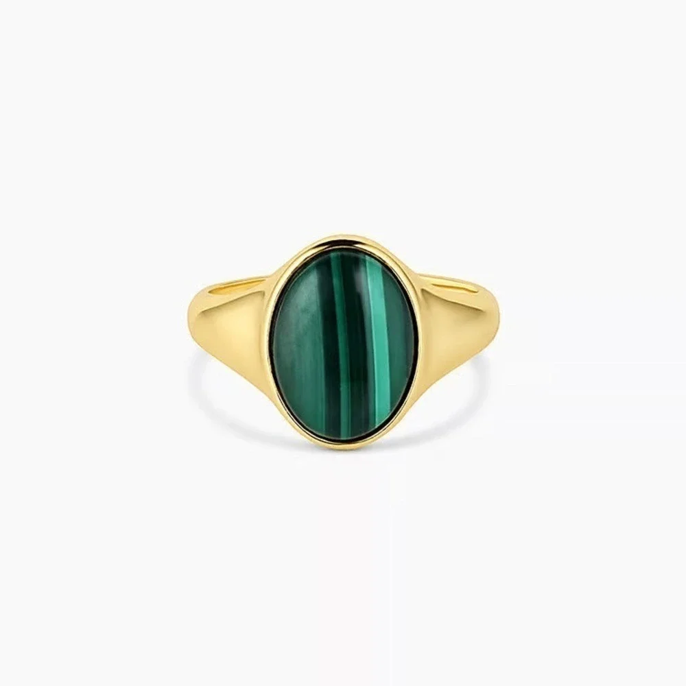 Gorjana New‎ Size 8 18k Gold Plated Brass Lou Malachite Green Gemstone Ring